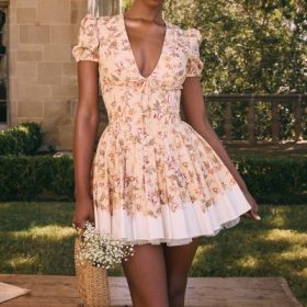 Imani Honeyflower Print Pleated Cotton Mini Dress - Image 6