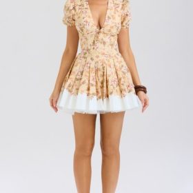 Imani Honeyflower Print Pleated Cotton Mini Dress - Image 8