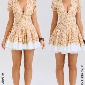 Imani Honeyflower Print Pleated Cotton Mini Dress - Image 11