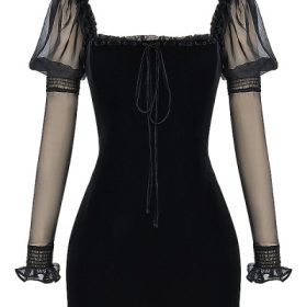 Syana Black Velvet Mini Dress - Image 2