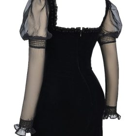 Syana Black Velvet Mini Dress - Image 3