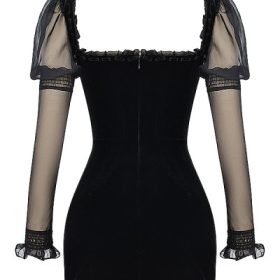 Syana Black Velvet Mini Dress - Image 4