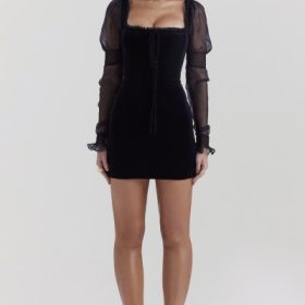 Syana Black Velvet Mini Dress - Image 7