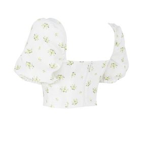 Arianna Ivory Floral Puff Sleeve Cropped Top - Image 3