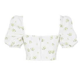 Arianna Ivory Floral Puff Sleeve Cropped Top - Image 4