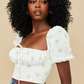 Arianna Ivory Floral Puff Sleeve Cropped Top - Image 9