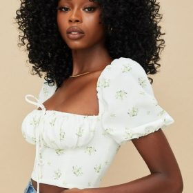 Arianna Ivory Floral Puff Sleeve Cropped Top - Image 10