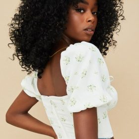Arianna Ivory Floral Puff Sleeve Cropped Top - Image 11