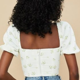 Arianna Ivory Floral Puff Sleeve Cropped Top - Image 12