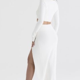 Gioia Ivory Ribbed Knit Button Front Maxi Skirt - Image 10