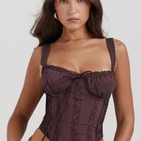 Gini Rich Brown Lace Back Corset - Image 5