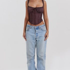 Gini Rich Brown Lace Back Corset - Image 7