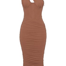Valentina Mocha Asymmetric Cutout Midi Dress - Image 2