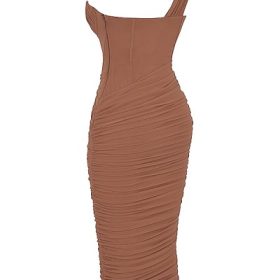 Valentina Mocha Asymmetric Cutout Midi Dress - Image 3