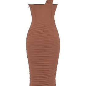 Valentina Mocha Asymmetric Cutout Midi Dress - Image 4