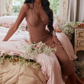 Valentina Mocha Asymmetric Cutout Midi Dress - Image 6