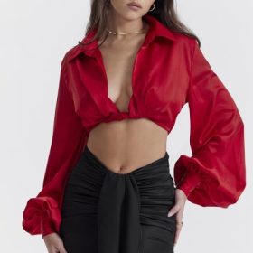 Laraine Cherry Silk Blouson Top - Image 5