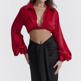 Laraine Cherry Silk Blouson Top - Image 8