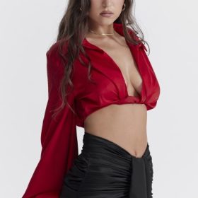 Laraine Cherry Silk Blouson Top - Image 9
