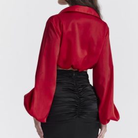 Laraine Cherry Silk Blouson Top - Image 12