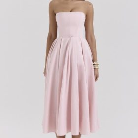 Contessa Parisian Pink Strapless Corset Midi Dress - Image 7