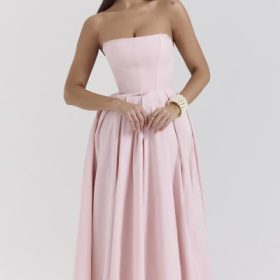 Contessa Parisian Pink Strapless Corset Midi Dress - Image 9