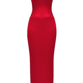 Shani Red Satin Corset Maxi Dress - Image 2