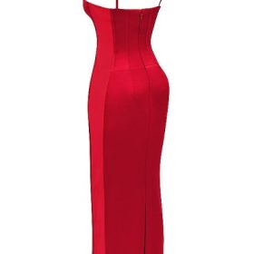 Shani Red Satin Corset Maxi Dress - Image 3