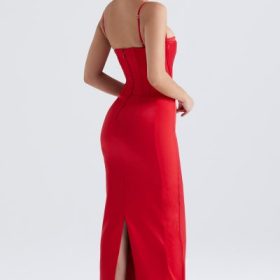 Shani Red Satin Corset Maxi Dress - Image 11