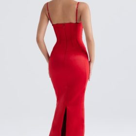 Shani Red Satin Corset Maxi Dress - Image 12