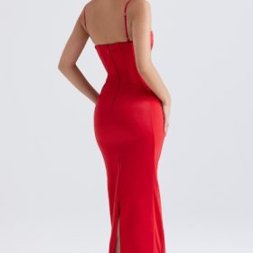 Shani Red Satin Corset Maxi Dress - Image 13