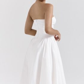 Georgiana White Cotton Strapless Midi Sundress - Image 10