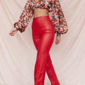 Elenaora Scarlet Vegan Leather Trousers