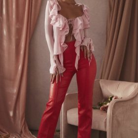 Elenaora Scarlet Vegan Leather Trousers - Image 6