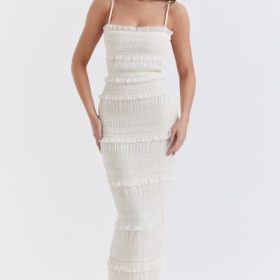 Solana Ivory Sequin Pleat Maxi Dress - Image 8