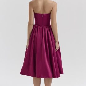 Coco Burgundy Satin Tulle Midi Dress