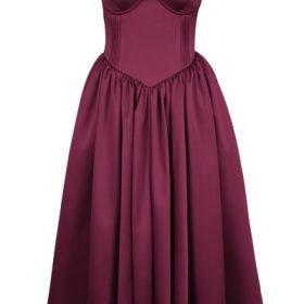 Coco Burgundy Satin Tulle Midi Dress - Image 2