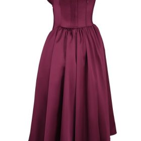 Coco Burgundy Satin Tulle Midi Dress - Image 3