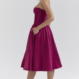 Coco Burgundy Satin Tulle Midi Dress - Image 8