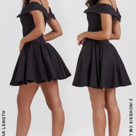 Elida Black Off Shoulder Mini Dress