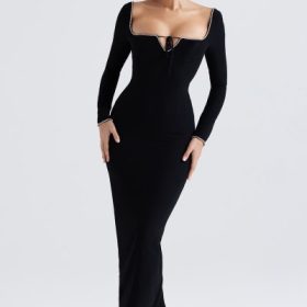 Rosa Black Crystal Embellished Maxi Dress - Image 5