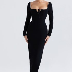 Rosa Black Crystal Embellished Maxi Dress - Image 7