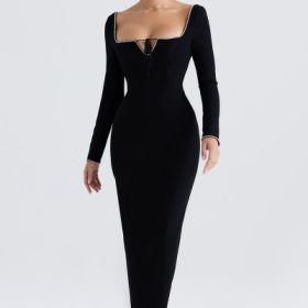 Rosa Black Crystal Embellished Maxi Dress - Image 8