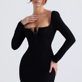 Rosa Black Crystal Embellished Maxi Dress - Image 9