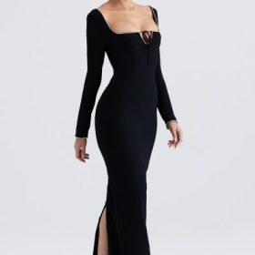 Rosa Black Crystal Embellished Maxi Dress - Image 12