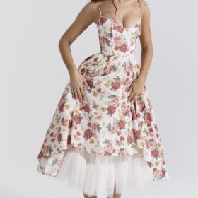 Mademoiselle Italian Rose Print Tulle Midi Dress - Image 5