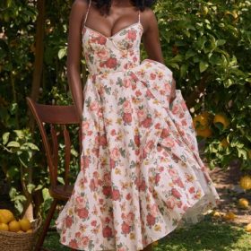 Mademoiselle Italian Rose Print Tulle Midi Dress - Image 6