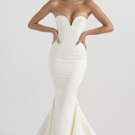 Giselle Ivory Satin Strapless Bridal Gown - Image 6