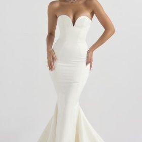 Giselle Ivory Satin Strapless Bridal Gown - Image 7