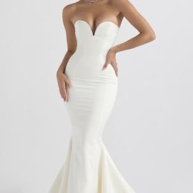 Giselle Ivory Satin Strapless Bridal Gown - Image 8